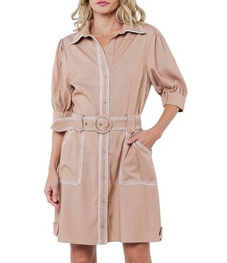 Gelso Faux Denim Shirt Collar Half Sleeve Mini Dress | Dillard's