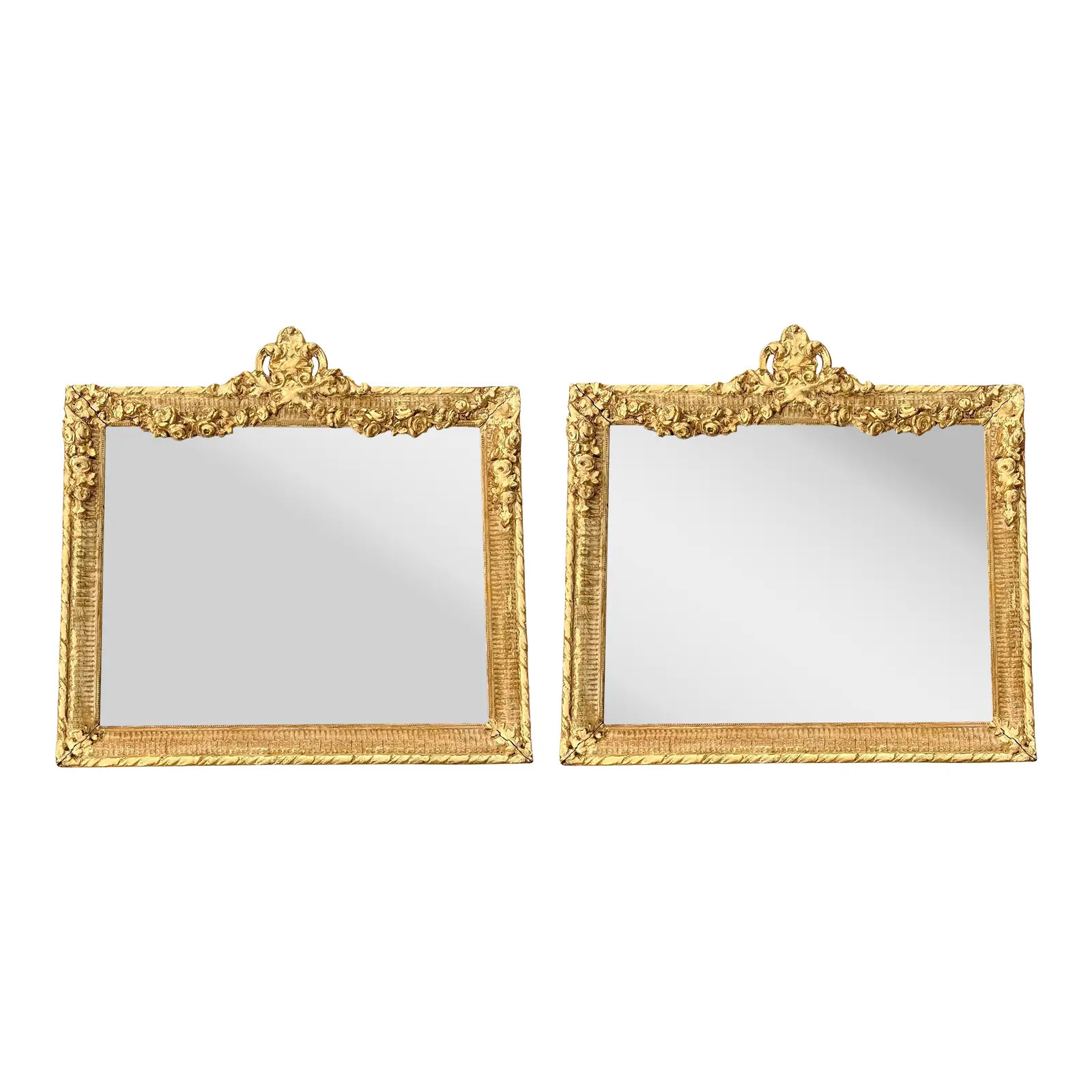 Pair French 19th Century Louis XIV Style Gilded Mirrors | Chairish