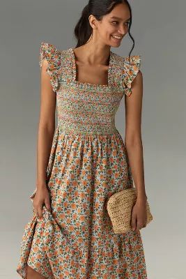 English Factory Sleeveless Square-Neck Embroidered Midi Dress | Anthropologie (US)