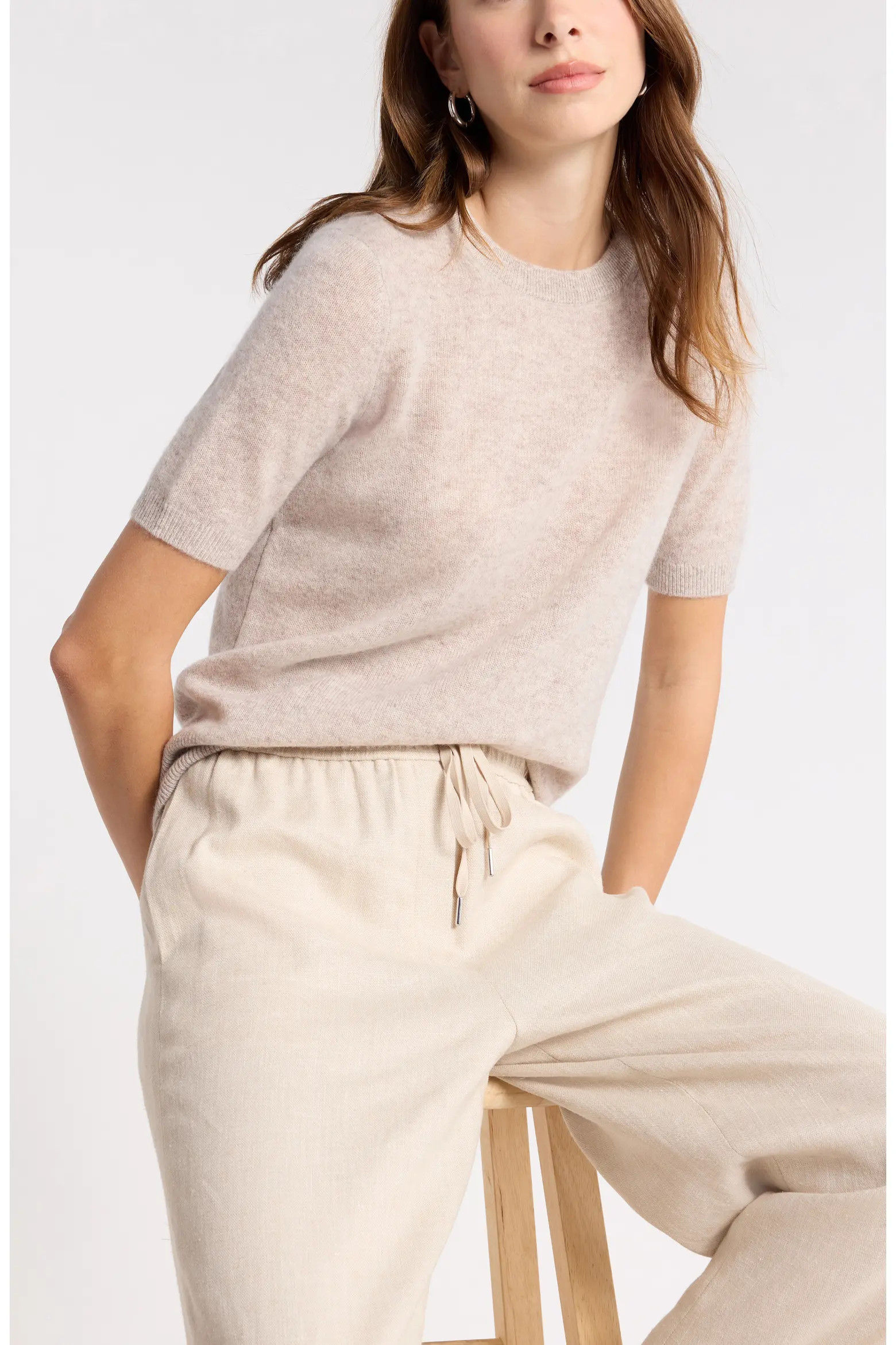 Nordstrom Short Sleeve Cashmere Sweater in Pink Cream at Nordstrom Rack, Size Large | Nordstrom Rack