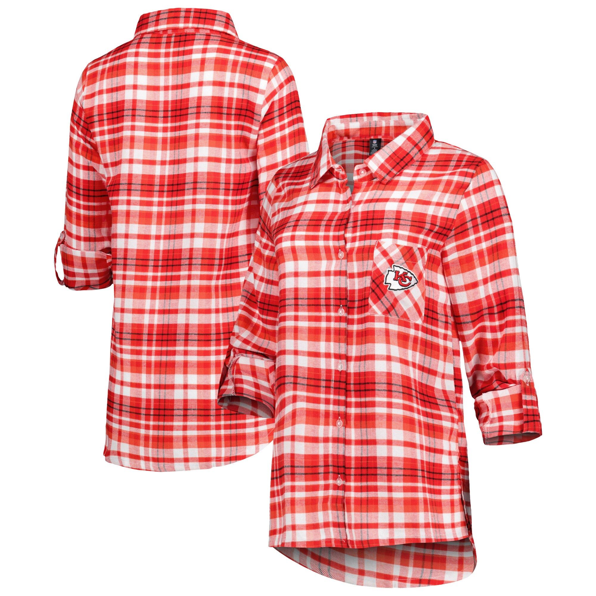 Women's Kansas City Chiefs Concepts Sport Red/Black Mainstay Flannel Full-Button Long Sleeve Nigh... | NFL Shop