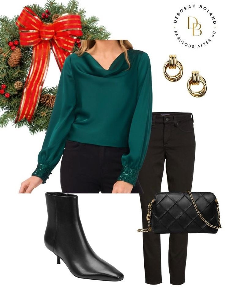 Holiday-ready with a touch of shine 💚✨
This green satin top feels festive without trying too hard, paired with black pants and black booties for an effortless, polished look. Perfect for gatherings where comfort meets a little bit of sparkle 🎄🖤

#LTKSeasonal #LTKOver40 #LTKHoliday
