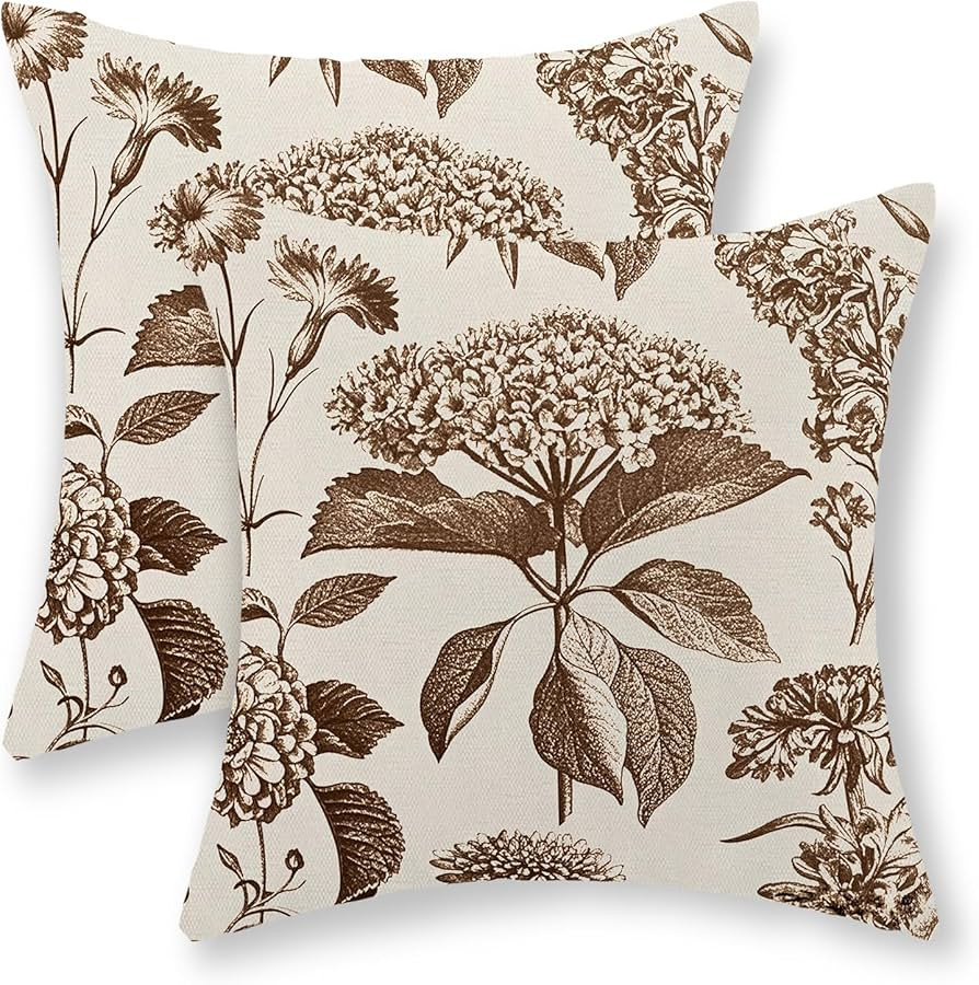 Brown Pillow Covers 20x20 Set of 2 Vintage Boho Floral Hydrangea Herbs Botanical Throw Pillow Cov... | Amazon (US)
