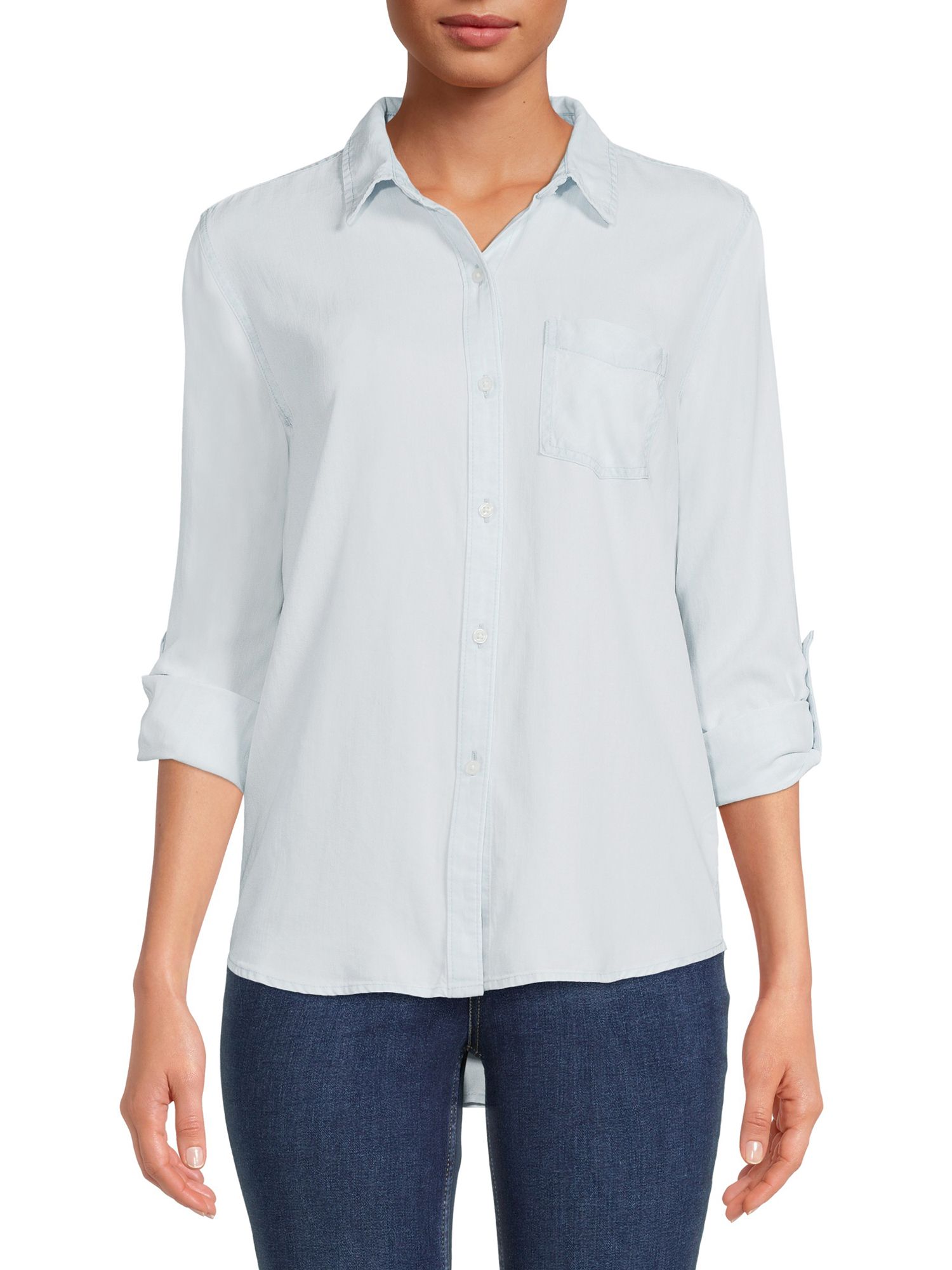 Time and Tru Women's Soft Button Front Shirt with Long Sleeves - Walmart.com | Walmart (US)