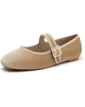 Trary Women's Ballet Flats,Square Toe Velvet Mary Jane Shoes Women,Comfortable Dress Shoes for Wo... | Amazon (US)