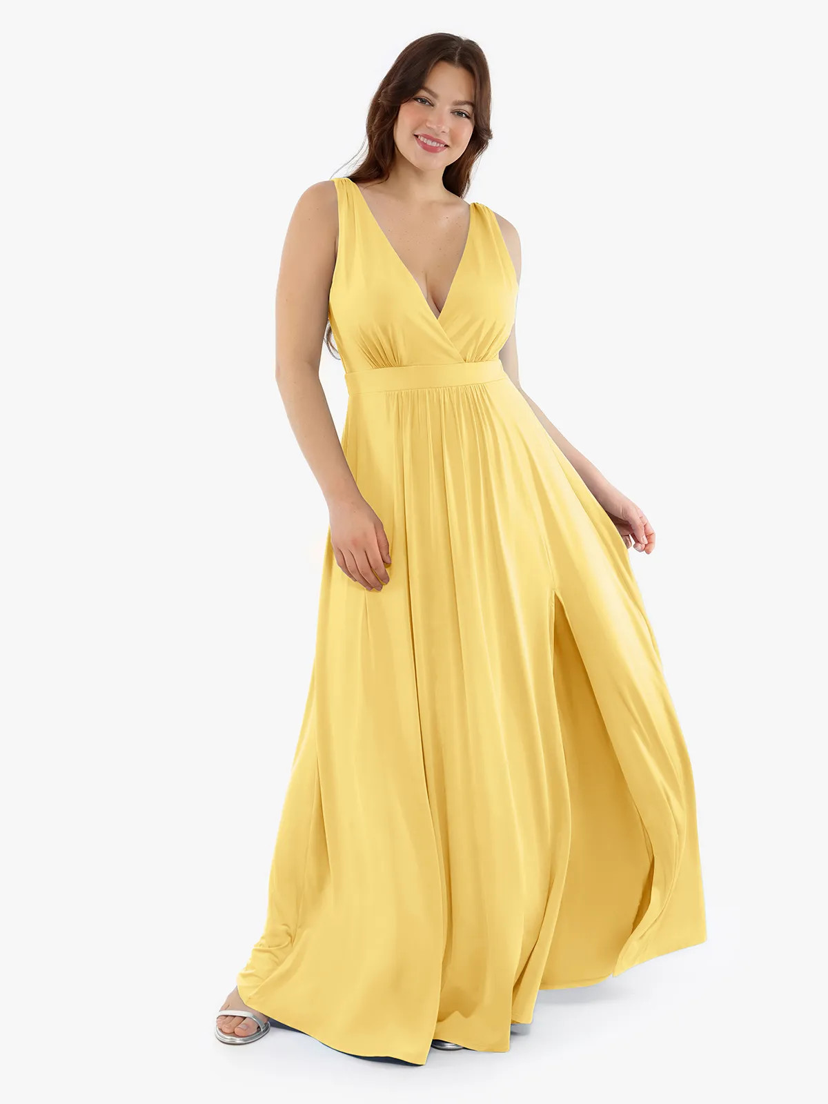 Shapewear Deep V-Neck Front Slit Goddess Maxi Dress | Popilush