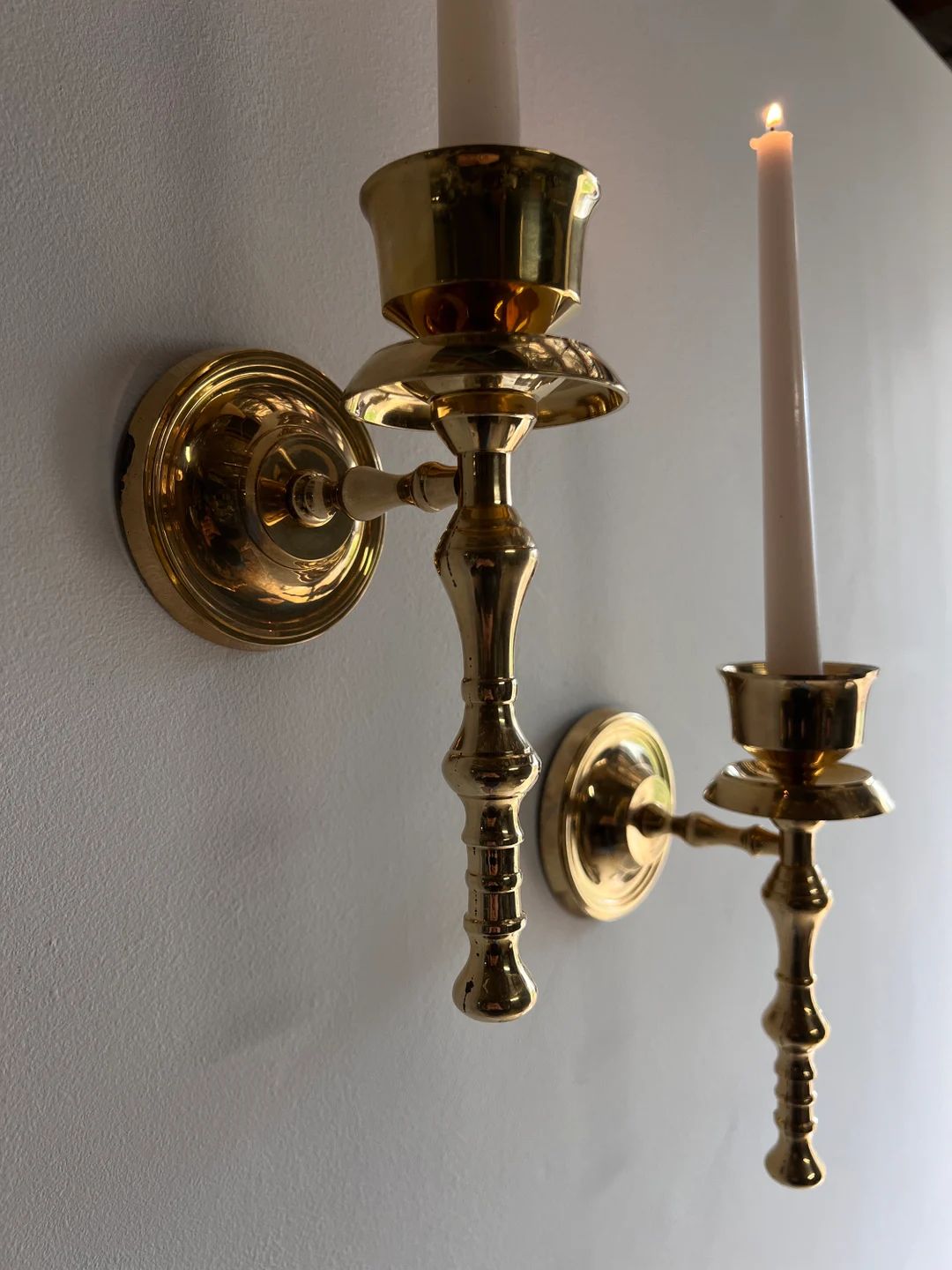 Polished Brass Candle Wall Sconces Set of Two - Etsy | Etsy (US)