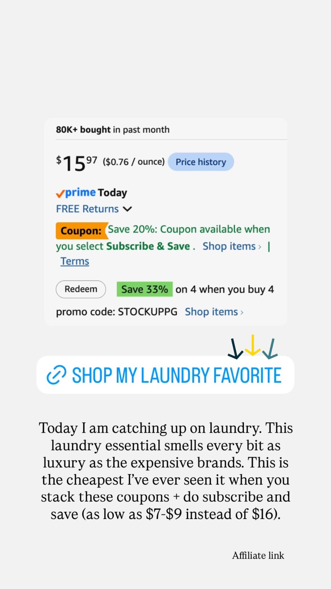 Today I am catching up on laundry. This laundry essential smells every bit as luxury as the expensive brands. This is the cheapest I’ve ever seen it when you stack these coupons + do subscribe and save (as low as $7-$9 instead of $16).

#LTKdayinmylife #LTKmomlife #LTKmorningroutine