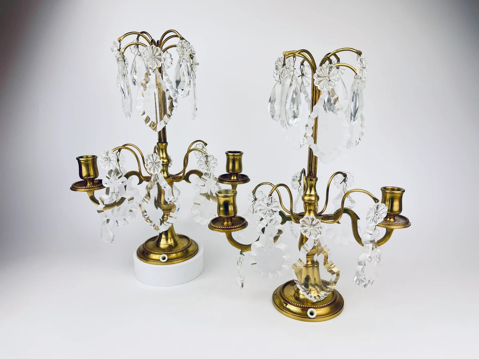 Antique Ornate French Girondelles Crystal Drop + Brass Candelabra Set - Set of Two (2) - Attracti... | Etsy (US)