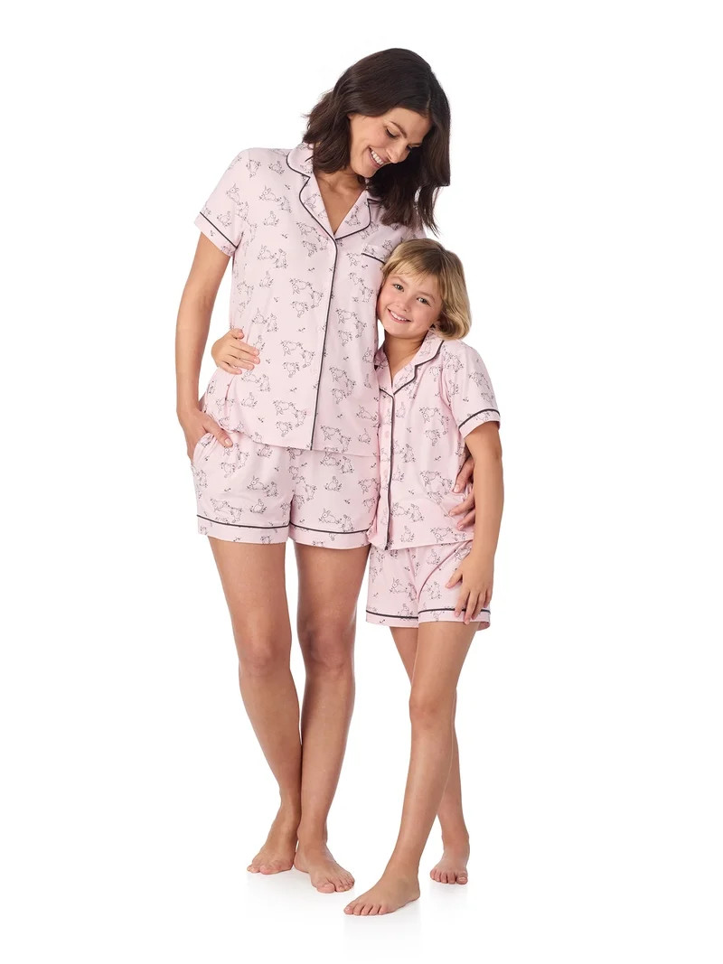 Joyspun Girls Mommy and Me Notch Collar Top and Shorts Family Matching Pajama Set, Sizes XS-XXL | Walmart (US)