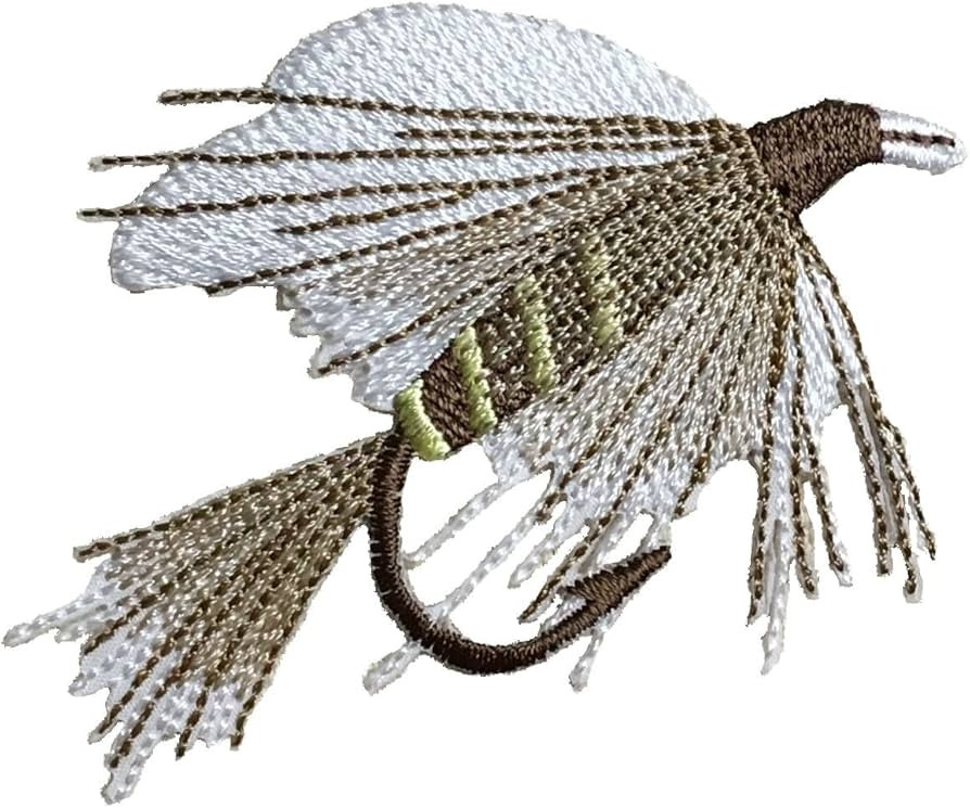 Small Fishing Fly - White/Brown - Lure/Hook/Fish - Embroidered Iron on Patch | Amazon (US)
