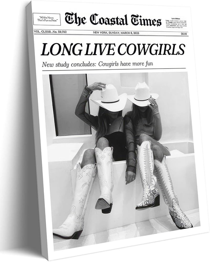 Bwodke Framed Coastal Cowgirl Wall Art Trendy New York News Poster Canvas Print Black and White V... | Amazon (US)