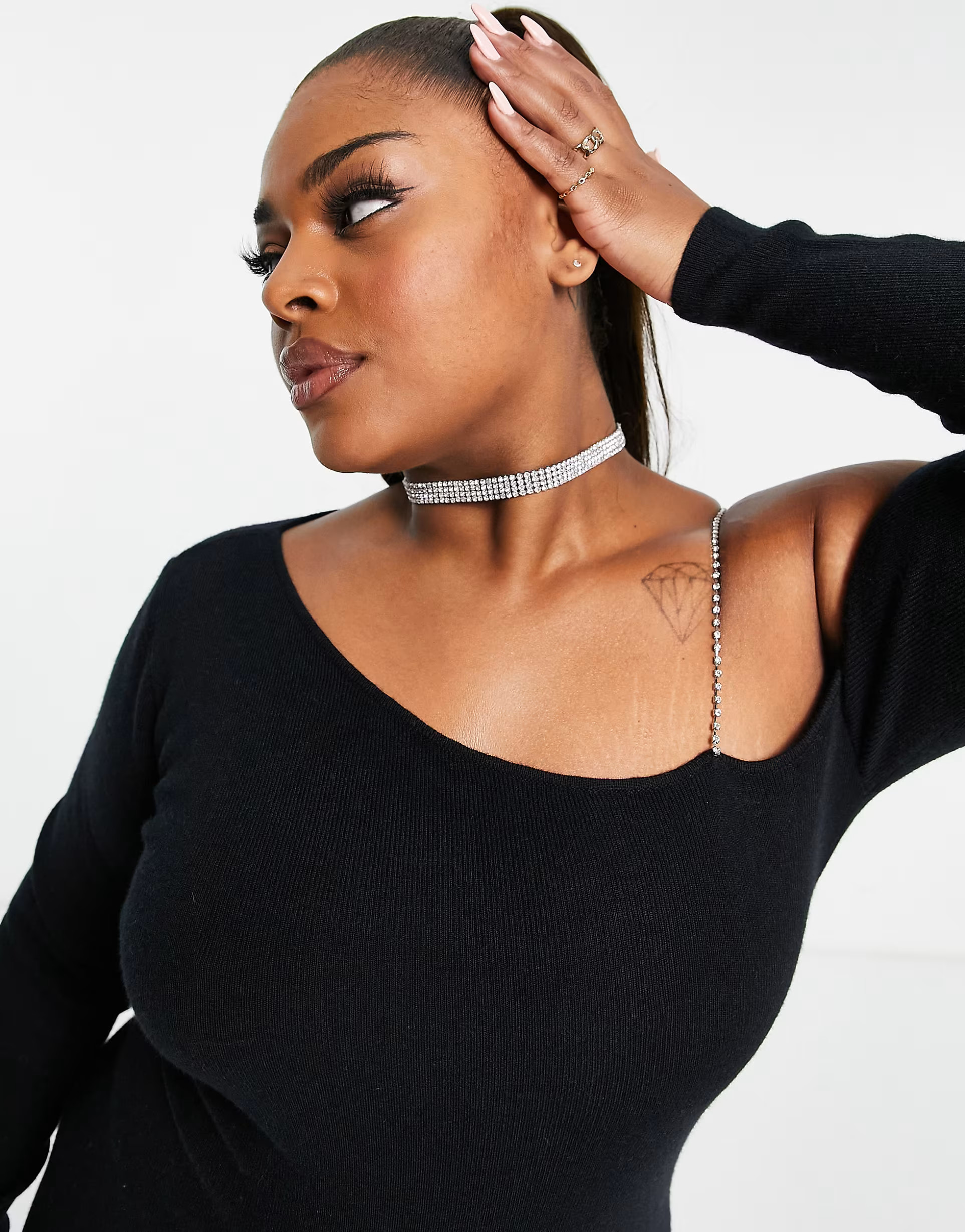 ASOS DESIGN Curve knitted mini dress with embellished strap in black | ASOS (Global)