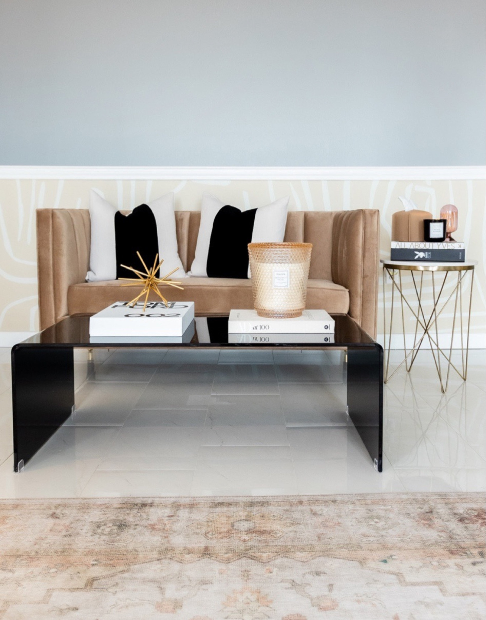 Love seat, pillows, coffee table. Neutral home decor, home, side table, black coffee table, coffee table book, throw pillows

#LTKhome