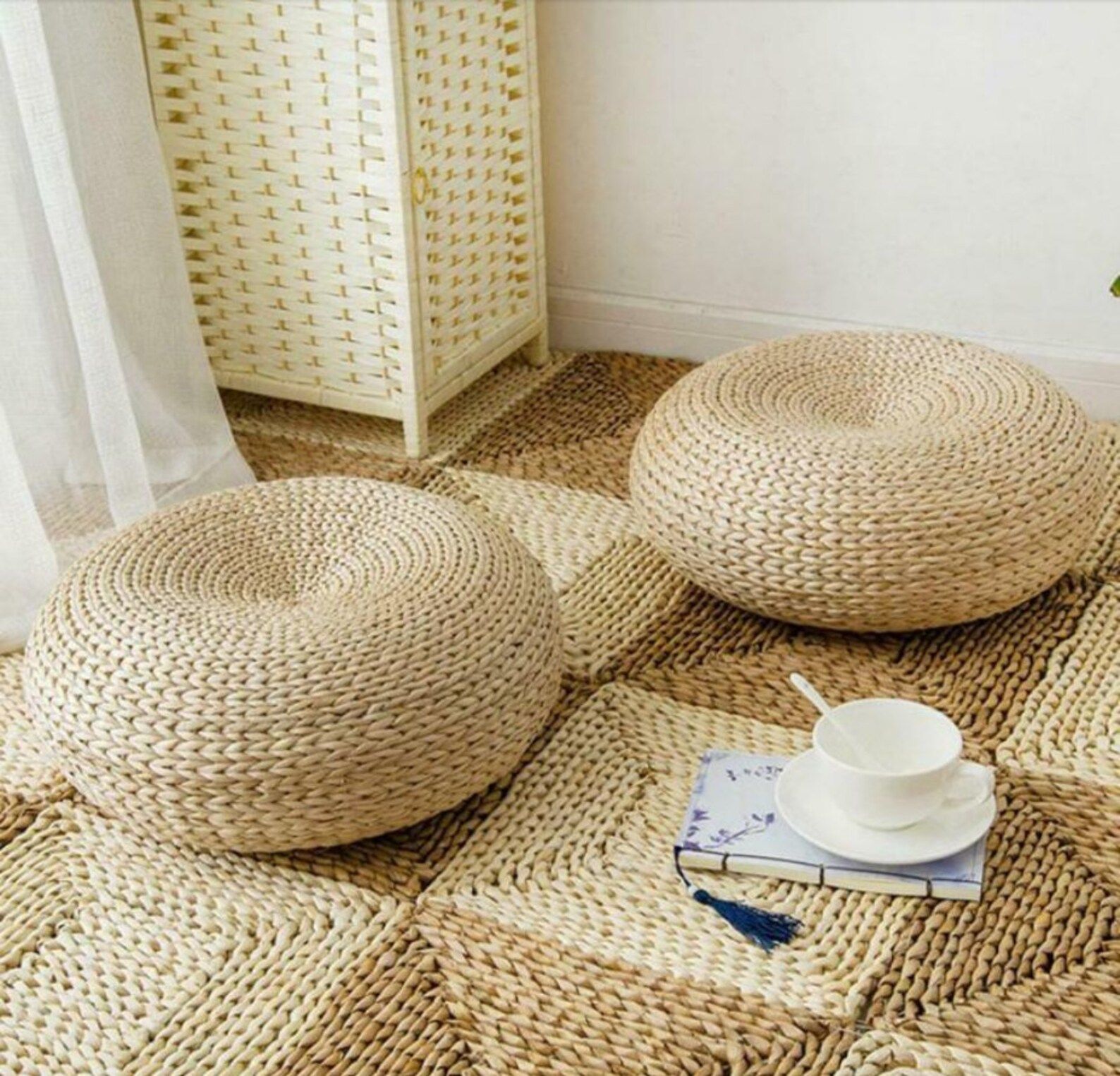 Natural Straw Round Ottoman Tatami Cushion Chair Cushion Floor | Etsy | Etsy (AU)