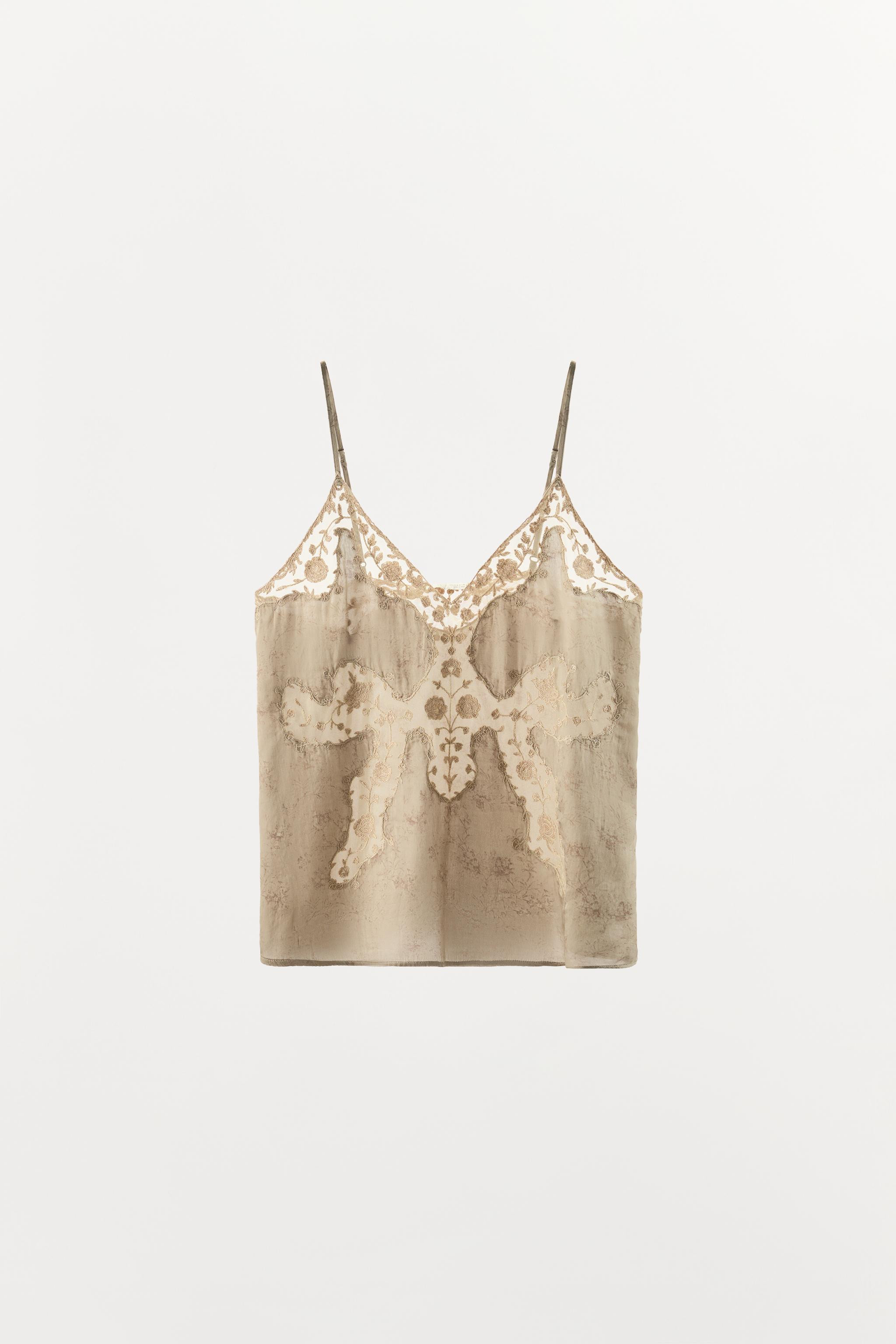ZW COLLECTION EMBROIDERED CAMISOLE TOP | Zara US