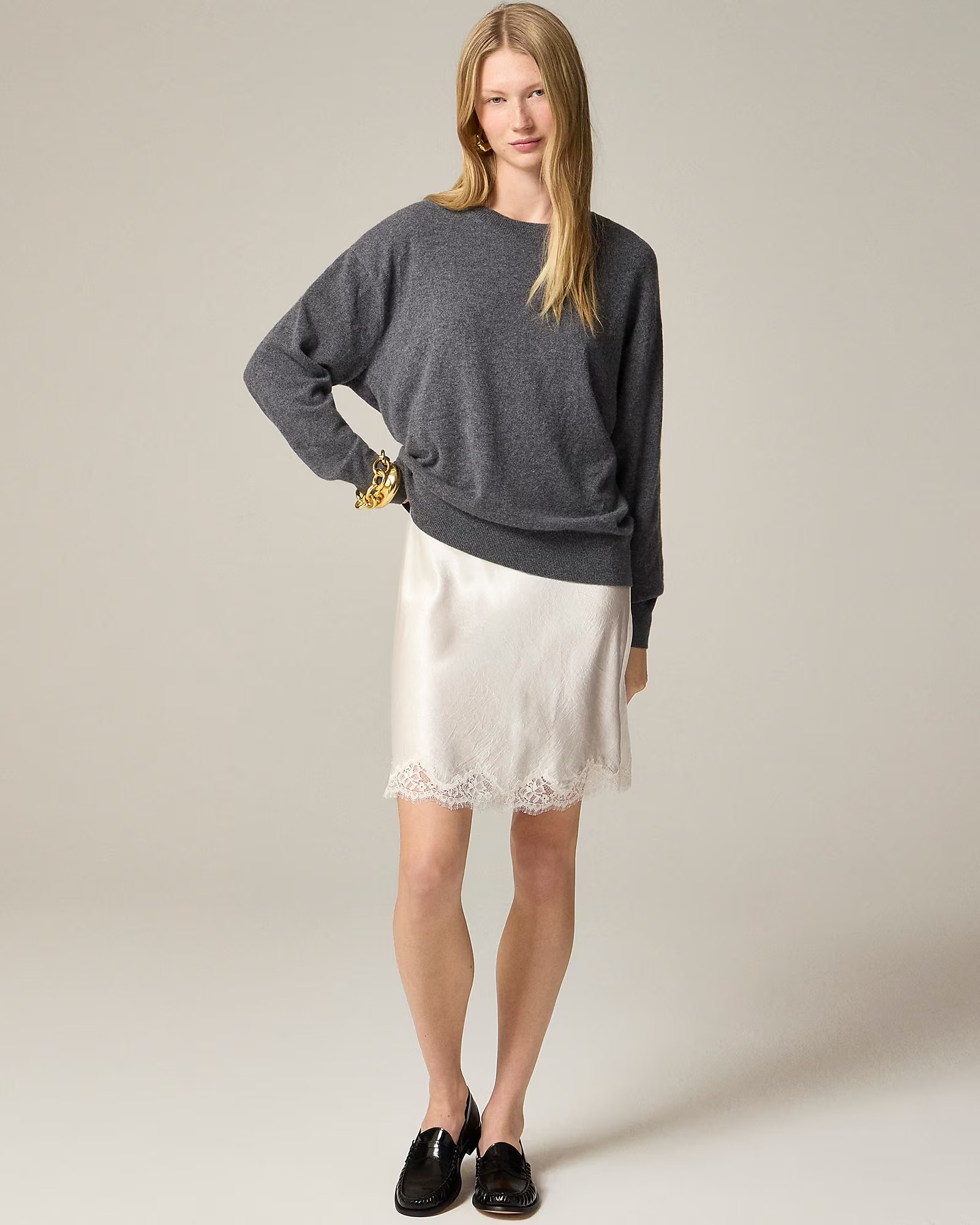 Gwen lace-trim slip skirt in textured satin | J. Crew US