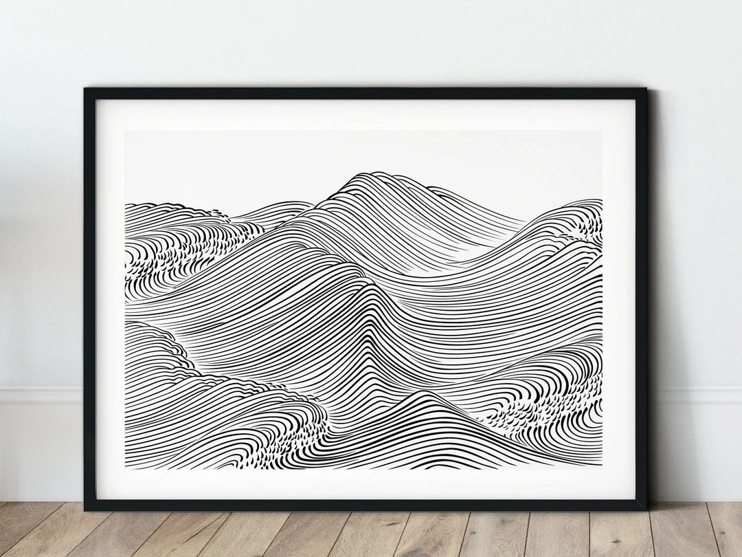 Abstract Ocean Waves Black and White Minimalist Print Simple Sea Line Downloadable Drawing Printa... | Etsy (US)