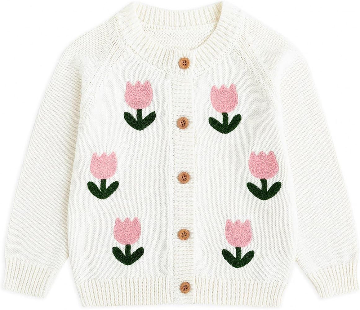 Simplee kids Baby Sweater Toddler Girls Cardigan Sweater Embroidered Strawberry Knit Sweater | Amazon (US)