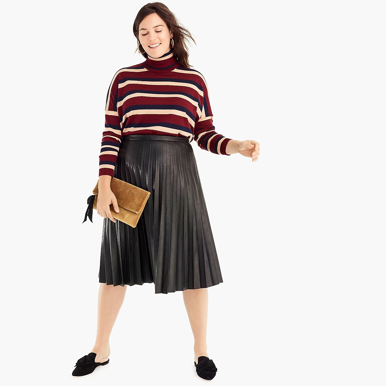 Petite faux-leather pleated midi skirt | J. Crew US