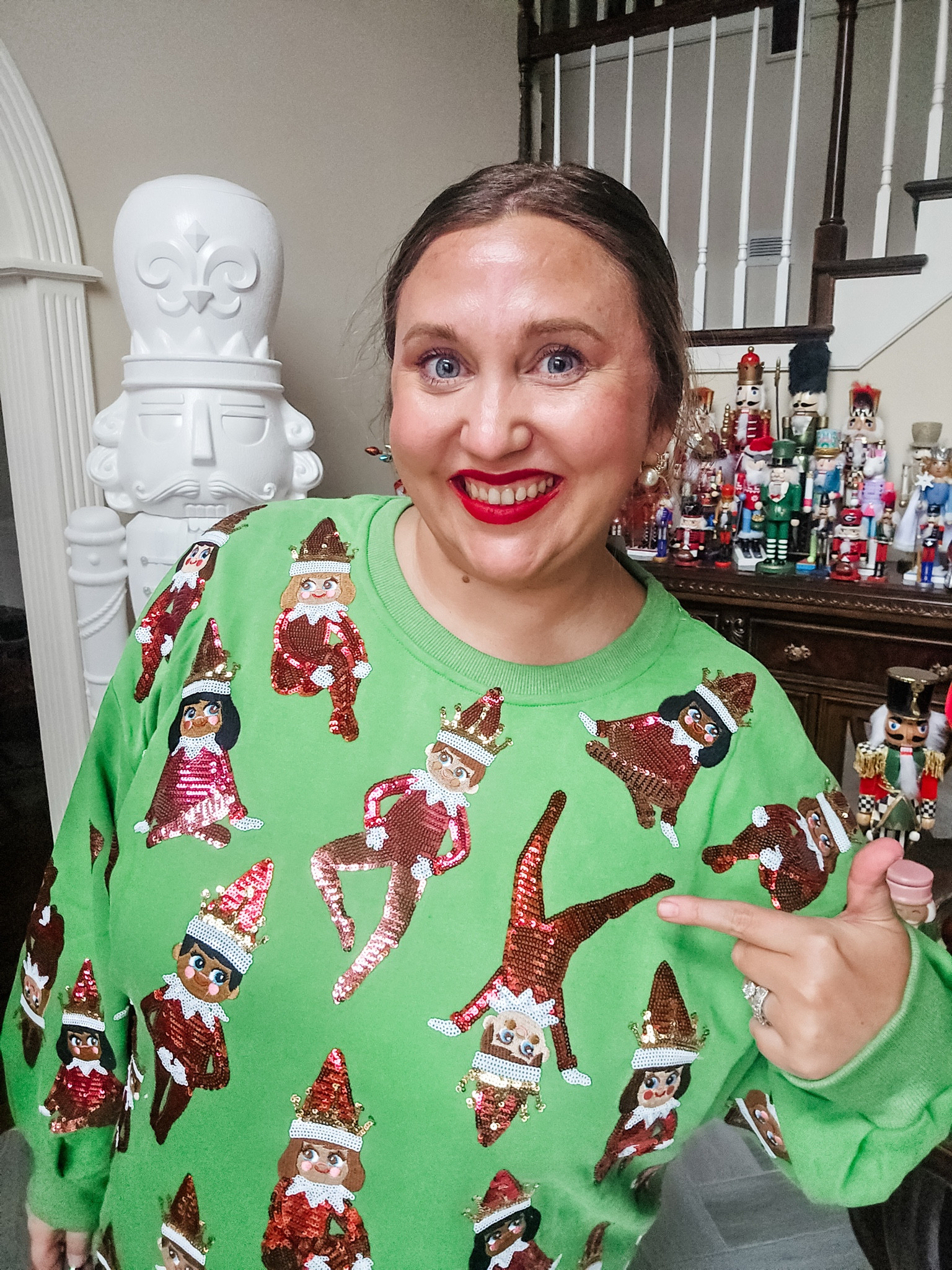 Who works with elf on the shelf at your house? 
#livinglargeinlilly 
Size XL shown. This runs oversized ImO 

#LTKHoliday #LTKPlusSize #LTKSeasonal