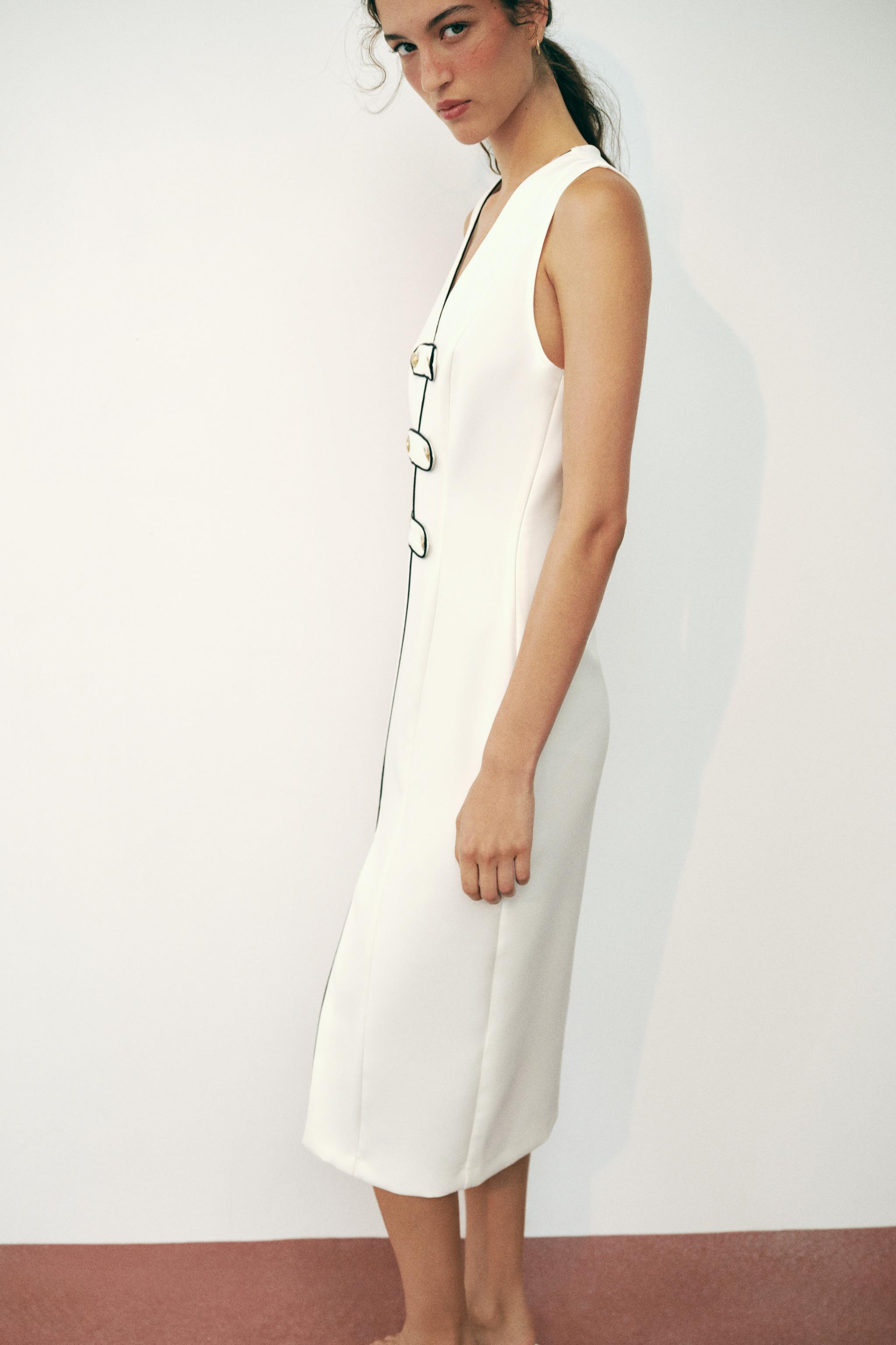 CONTRAST TRIM FROG FASTENING MIDI DRESS | Zara US