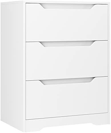 HOSTACK Modern 3 Drawer Dresser, Wood Chest of Drawers with Storage, Tall Nightstand with Cut-Out Ha | Amazon (US)