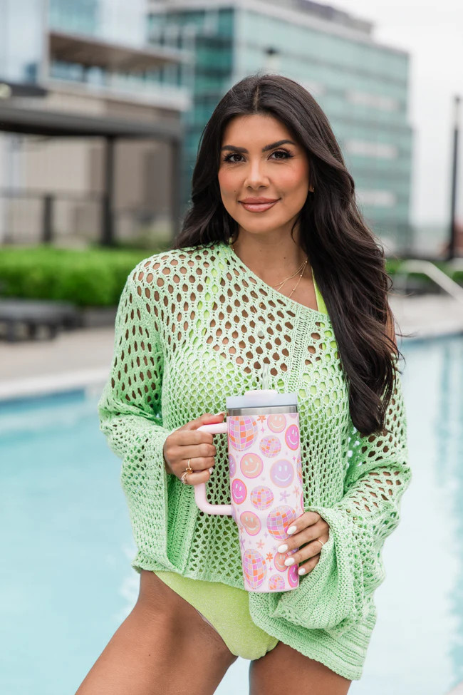 Sippin' Pretty Disco Smiley 40 oz Drink Tumbler With Lid And Straw | Pink Lily