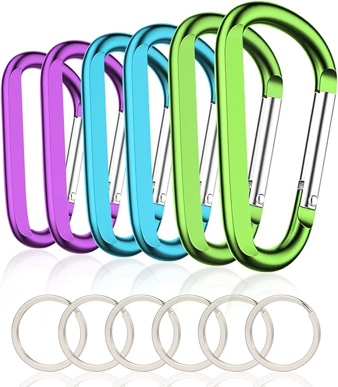6PCS Carabiner Caribeaner Clip,3" Large Aluminum D Ring Shape Carabeaner with 6PCS Keyring Keycha... | Amazon (US)