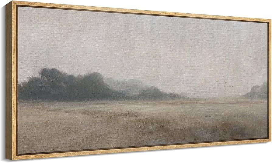 SIGNFORD Extra Large Framed Canvas Print Wall Art Misty Field Landscape Neutral Toned Illustratio... | Amazon (US)
