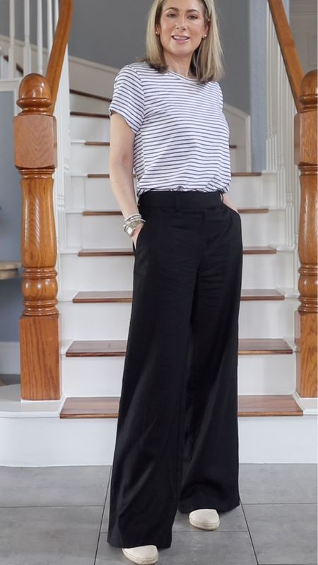 Loving the textures in this outfit. Tee is cotton slub, pants are linen and espadrilles are canvas. The pants come in quite a few colors and have a longer inseam. A great find for my tall friends and a great staple for summer workwear. 

#fashionover40 #fashionover50 #workwear #businesscasual 

#LTKover40 #LTKfindsunder50 #LTKworkwear