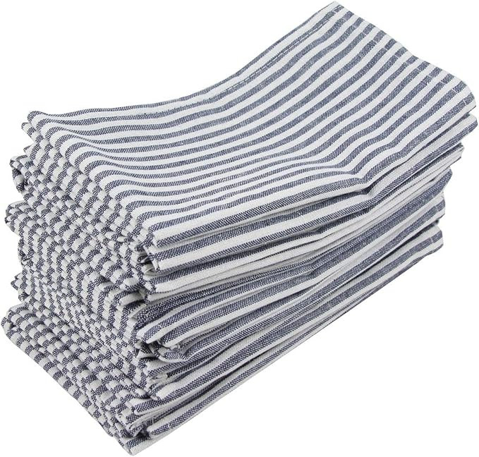 INFEI Plain Striped Cotton Linen Blended Dinner Cloth Napkins - Set of 12 (17 x 17 inches) - for ... | Amazon (US)