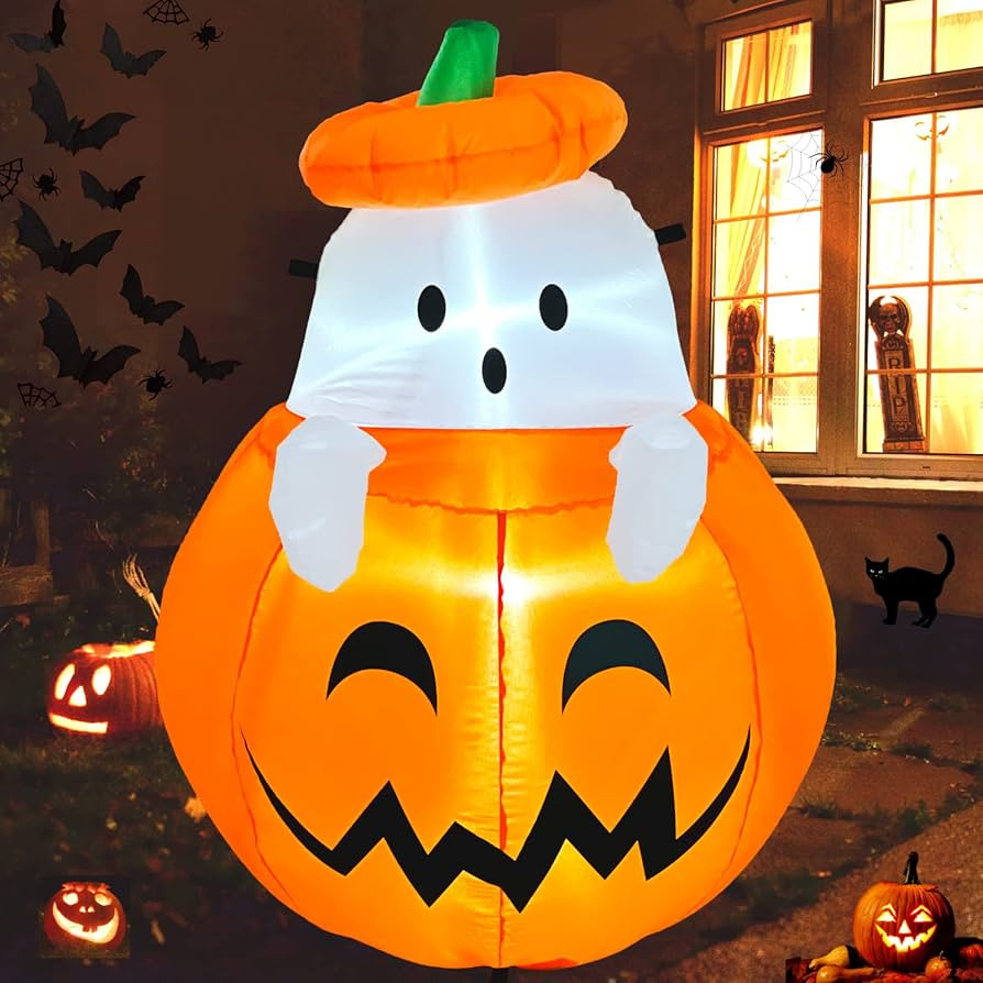 Buheco Inflatable Pumpkin Ghost Halloween Decorations Outdoor Blow Up 4ft Giant Cute Scary Yard D... | Amazon (US)