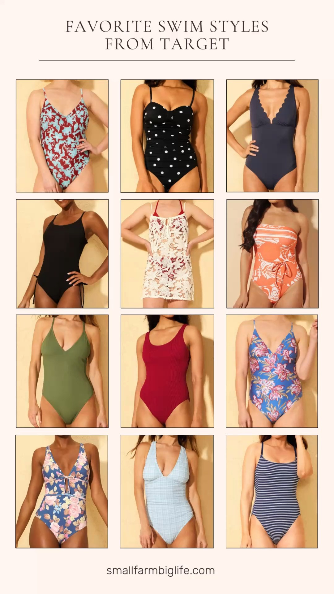 Target swim is so good this year and I rounded up all of my favorite one piece styles right now 👙✨ We have a floral print plunge tie detail cheeky one piece, a blue striped pucker cross back scoop neck one piece, a light blue gingham pucker plunge full coverage one piece, a black polka dot tab-front scoop neck one piece, a black ribbed adjustable drawstring one piece, a dark grey scallop edge tummy control plunge one piece, a plunge floral one piece, an olive green long torso ribbed plunge cheeky one piece, an orange patterned strapless one piece, a red pucker scoop neck one piece, a high shine plunge floral one piece, and the most beautiful cream cotton eyelet swim cover up dress to pull it all together. So many gorgeous prints, silhouettes, and coverage options in this round up and all at such amazing Target prices. One piece swimsuits are having such a moment right now and Target is absolutely delivering. Everything is linked! 🛒 

 #LTKgrwm #LTKootd #LTKOver40