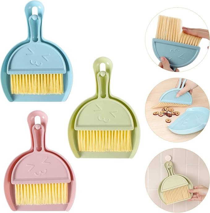 3PCS Mini Broom and Dustpan Set for Home, Car, Kitchen, Table, Kids - Durable Plastic Bristles, H... | Amazon (US)
