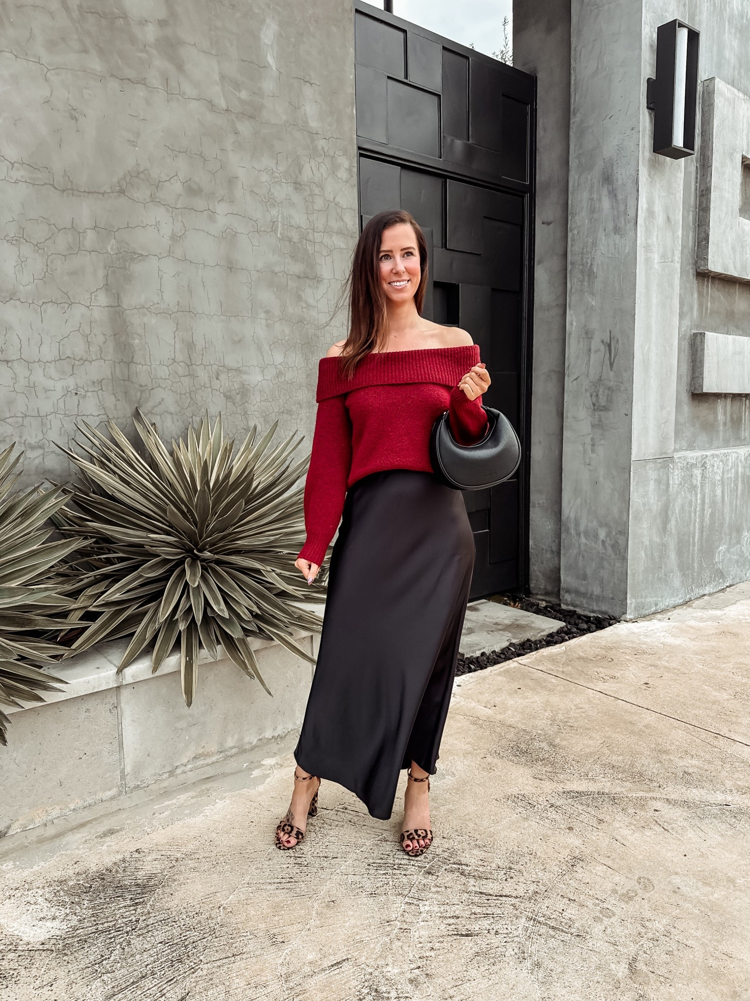 Satin skirt // off the shoulder sweater // under $100 // leopard shoes // black skirt // maxi skirt // black bag // small bag // Amazon finds 

#LTKHoliday #LTKSaleAlert #LTKFindsUnder50