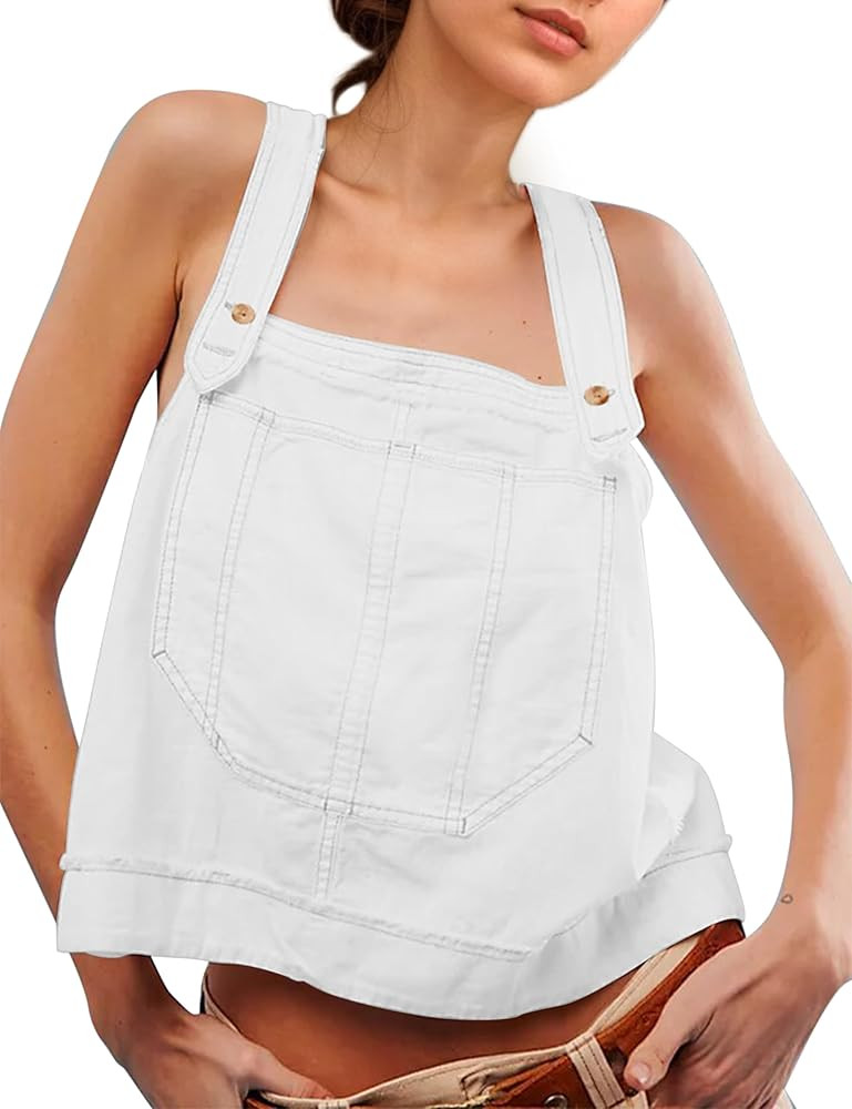 Meladyan Women Loose Fit Button Fly Sleeveless Crop Tank Top Sexy Strappy Racer Back Tank Shirts ... | Amazon (US)