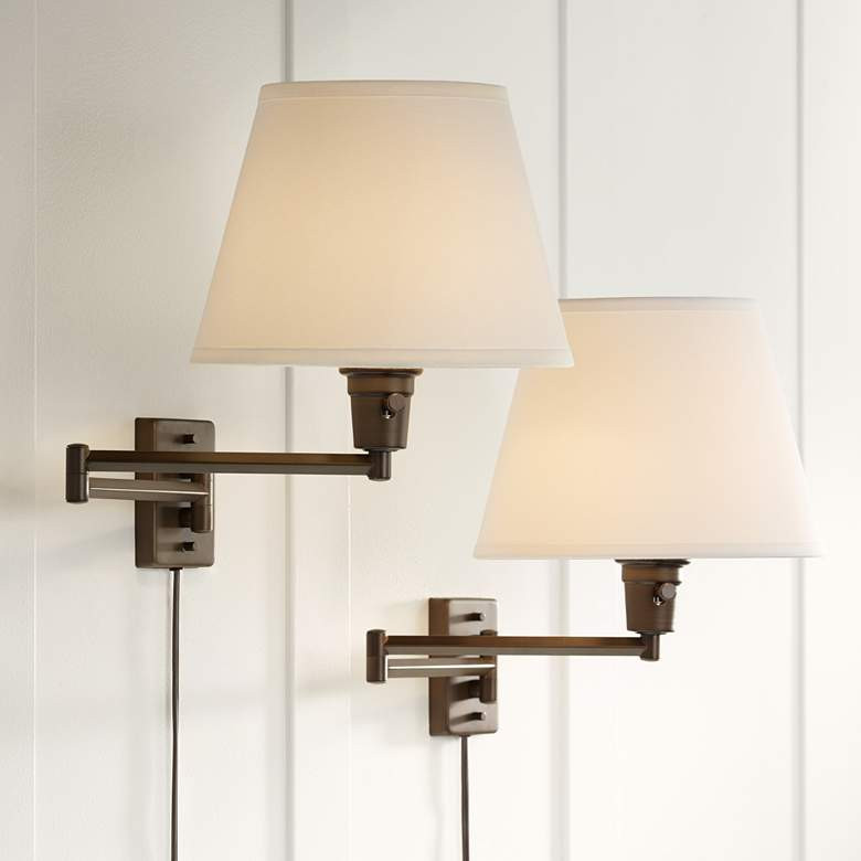 360 Lighting Clement Bronze Plug-In Swing Arm Wall Lamps Set of 2 - #1V955 | Lamps Plus | Lamps Plus