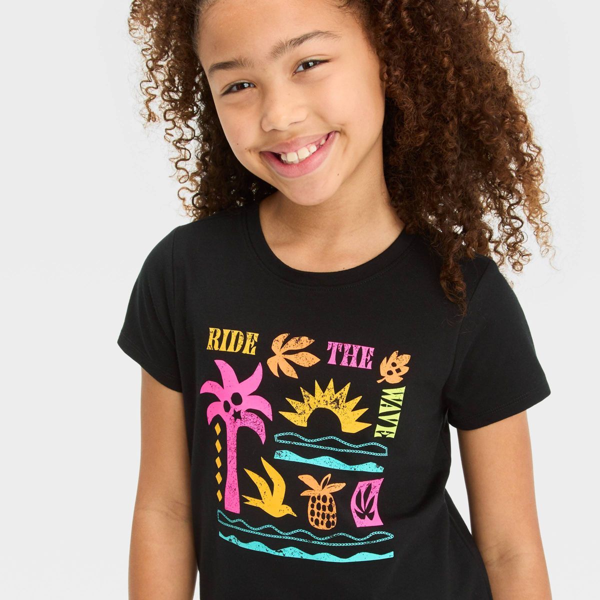 Girls' Short Sleeve 'Ride The Wave' Graphic T-Shirt - Cat & Jack™ Black | Target