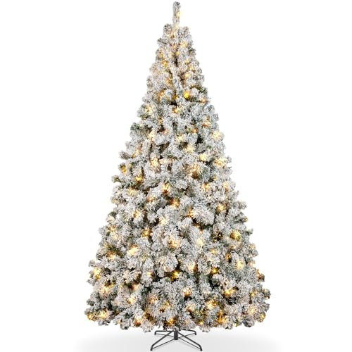 7.5ft Premium Pre-Lit Snow Flocked Artificial Holiday Christmas Tree, Pre-Lighted Xmas Snowy Tree with 550 Warm White Lights, 1346 Branch Tips, Foldable Stand, Metal Hinges, Easy Assembly | Amazon (US)