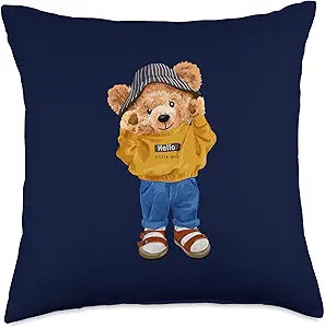 Cool Cute Teddy Bear Boy Style Illustration Graphic Design Throw Pillow | Amazon (US)