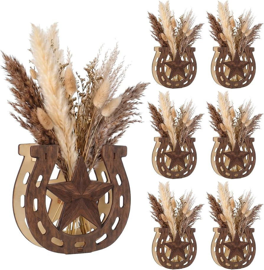 Cinnvoice 6 Pcs Boot Wooden Decor, 6 Pcs, Horseshoe with Star | Amazon (US)