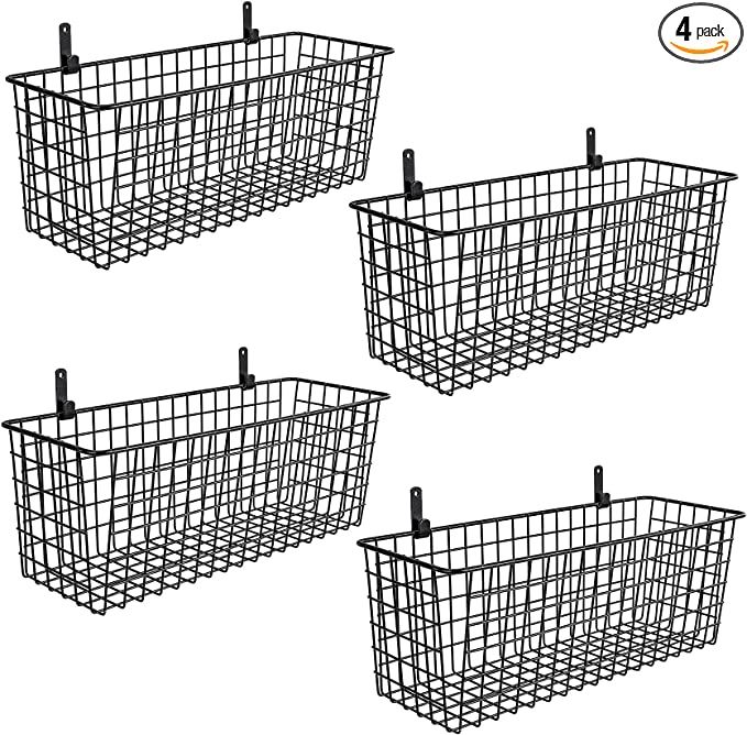 4 Set [Extra Large] Hanging Wall Basket for Storage, Wall Mount Sturdy Steel Wire Baskets, Metal ... | Amazon (US)