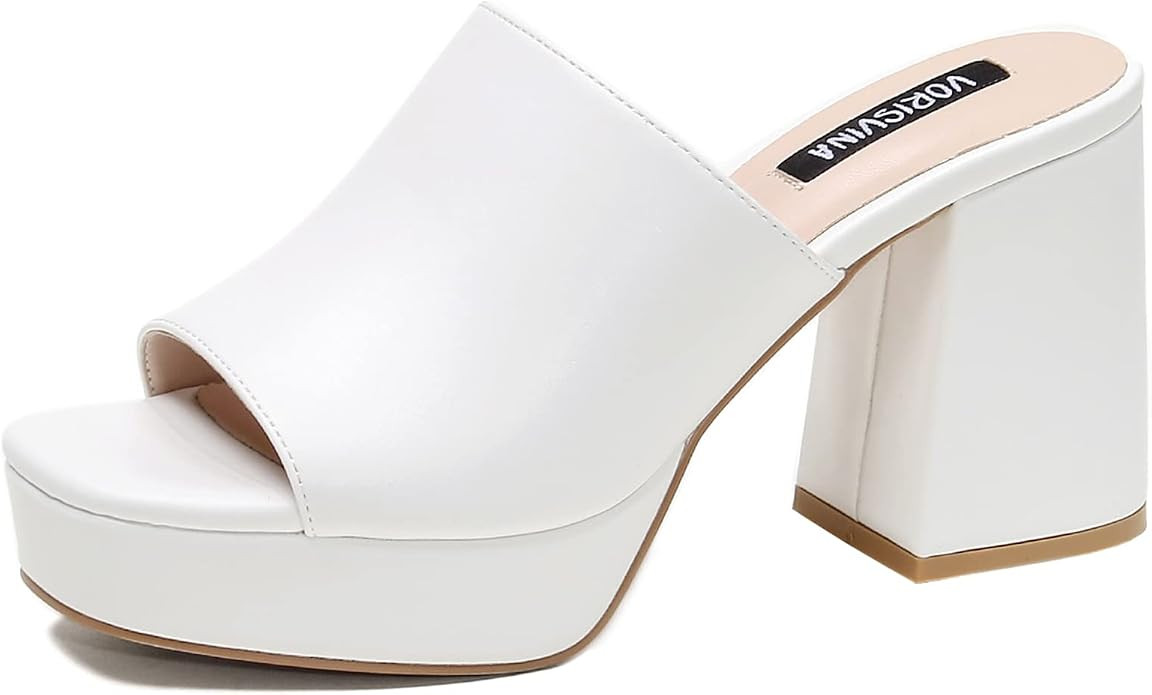 VorisVina Platform Sandals for Women Slip On Platform Mules Shoes Square Open Toe Chunky High Hee... | Amazon (US)