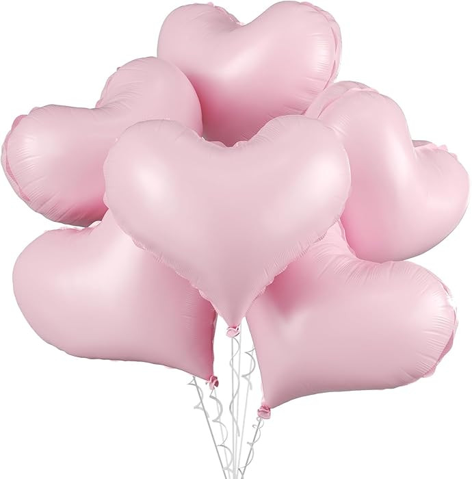 Pink Heart Balloons,6Pcs 24 Inch Large Baby Pinke Heart Foil Balloons for Valentine's Day Birthda... | Amazon (US)