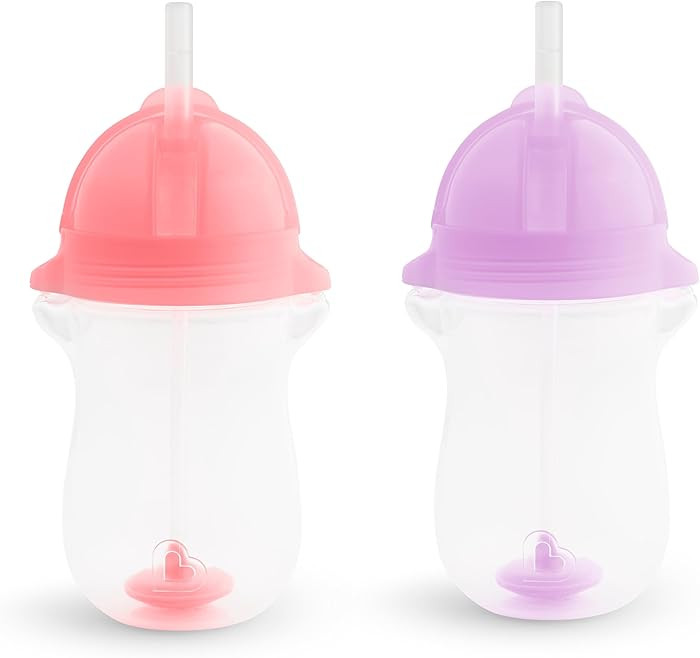 Munchkin Any Angle Weighted Toddler Straw Cups with Click Lock Lid, 10 Ounce, 2 Pack, Pink/Purple | Amazon (US)