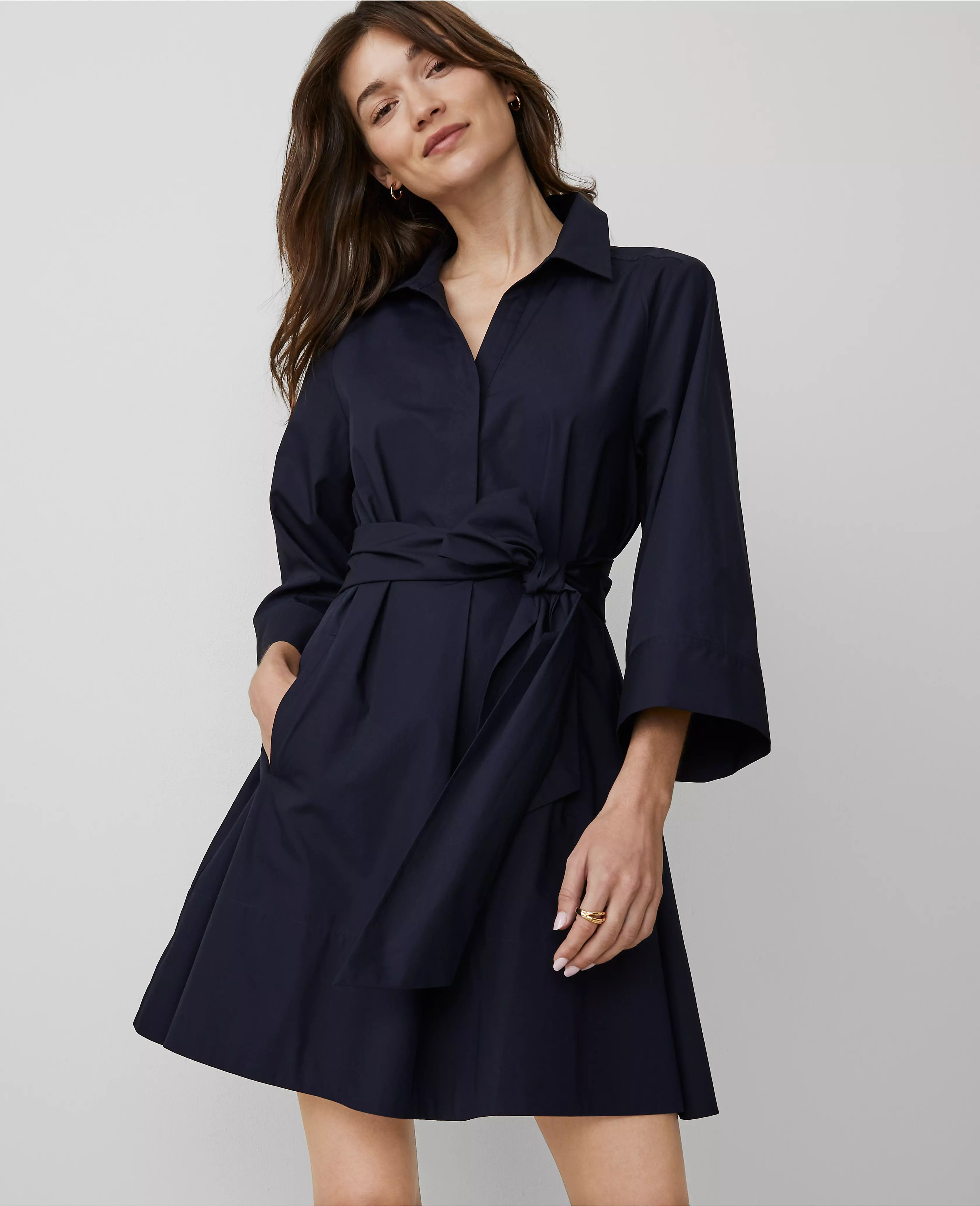Weekend Collection Split-Neck Belted Mini Dress | Ann Taylor