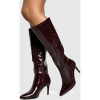 Womens Croc Detail Knee High Stiletto Boot - Red - 10 | boohoo (US & Canada)