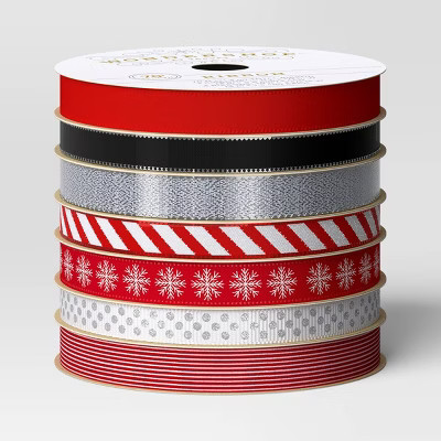 7ct 70' Christmas Fabric Ribbon Red/Black/Silver/White - Wondershop™ | Target
