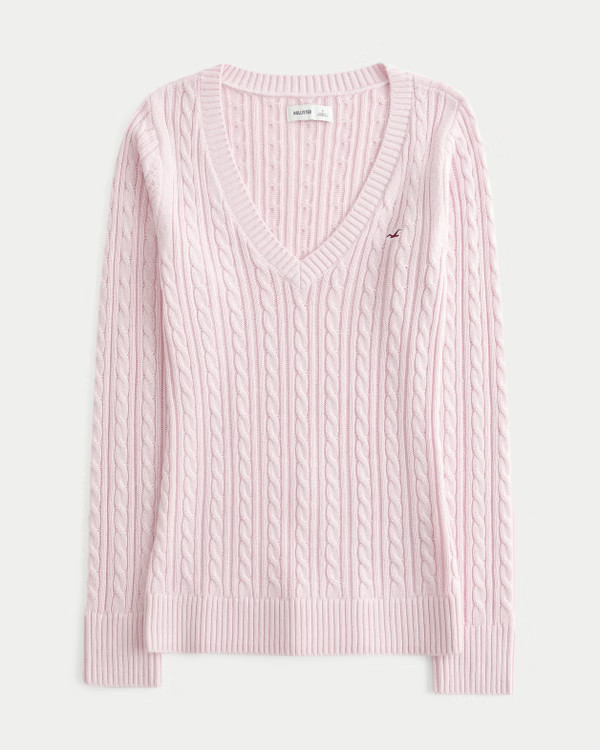 Cable-Knit Icon V-Neck Sweater | Hollister (US)